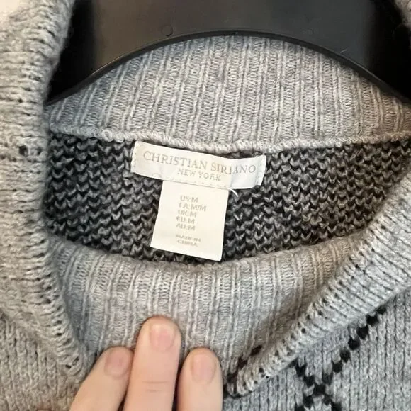 Christian Siriano New York Women Black Gray Turtleneck Sweater M Diamond Wool Bl - Picture 7 of 12